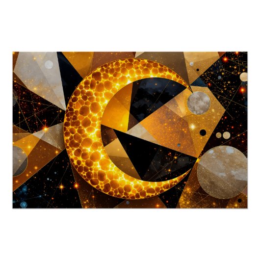 Golden Crescent Moon mit kosmischen geometrischen Poster (Vorderseite)