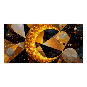 Golden Crescent Moon mit kosmischen geometrischen Poster