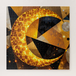 Golden Crescent Moon mit kosmischen geometrischen  Puzzle
