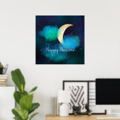 Golden Crescent Moon Starry Sky Happy Dreams Poster (Heimbüro)