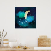 Golden Crescent Moon Starry Sky Happy Dreams Poster (Küche)