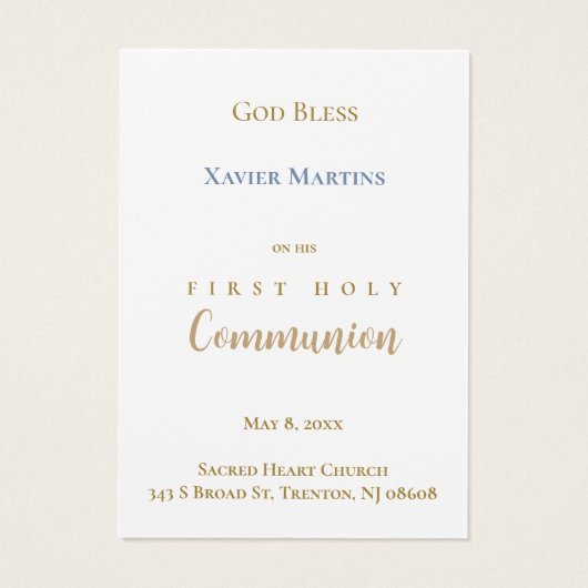 Golden cross First Communion remembrance card (Rückseite)