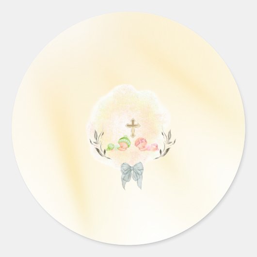 Golden Cross floral baptism round stickers (Vorderseite)