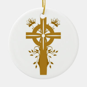 Golden Cross Floral Doppelseitige Ornament