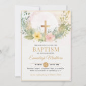 Golden Cross Florals Christening oder Taufe Einladung (Vorderseite)