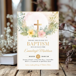 Golden Cross Florals Christening oder Taufe Einladung