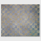 Golden Crown Confetti Royal Gray Blue Velvet Geschenkpapier (Flach)