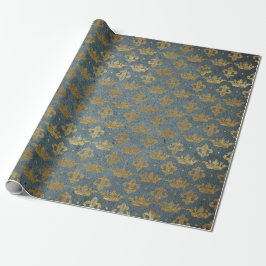 Golden Crown Confetti Royal Gray Blue Velvet Geschenkpapier