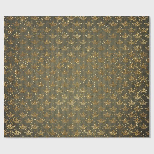 Golden Crown Confetti Royal Green Geschenkpapier (Flach)