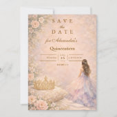 Golden Crown Fairytale Quinceañera Save The Date (Vorderseite)