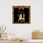 Golden Crown Leopard Print mit Red Bow Hair Salon Poster (Küche)