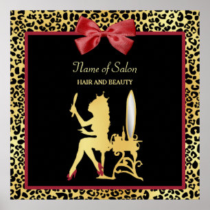 Golden Crown Leopard Print mit Red Bow Hair Salon Poster