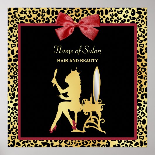 Golden Crown Leopard Print mit Red Bow Hair Salon Poster (Vorne)
