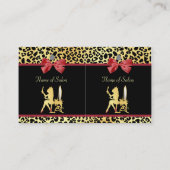 Golden Crown Leopard Print mit Red Bow Hair Salon Visitenkarte (Rückseite)