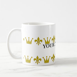 Golden Crown & Lily Border + Ihr Text & Backgr. Kaffeetasse