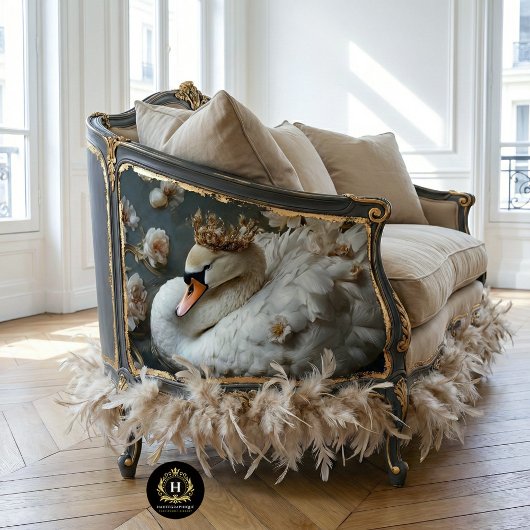 Golden Crown Swan mit Florals Decoupage Seidenpapier