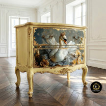 Golden Crown Swan mit gelben Florals Decoupage