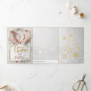 Golden Custom Baby Frohe Weihnachten Dreifach Gefaltete Urlaubskarte