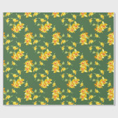 Golden Daffodien auf Grün Geschenkpapier (Flach)