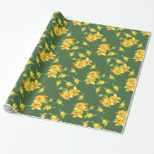 Golden Daffodien auf Grün Geschenkpapier (Ungerollt)