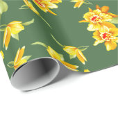 Golden Daffodien auf Grün Geschenkpapier (Rolleneckpunkt)