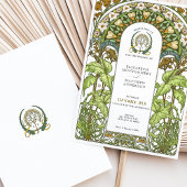 Golden Daisies & Green Foliage Jugendstil Hochzeit Einladung