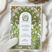 Golden Daisies & Green Foliage Jugendstil Hochzeit Einladung