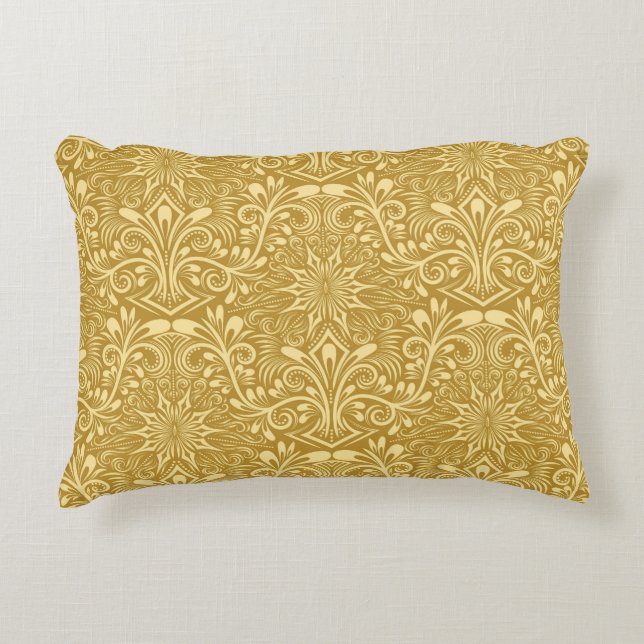 Golden Damask Barockfarbenes Muster Dekokissen (Vorderseite)