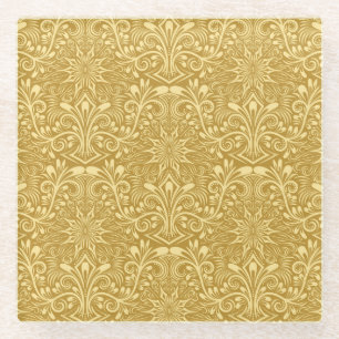 Golden Damask Barockfarbenes Muster Glasuntersetzer