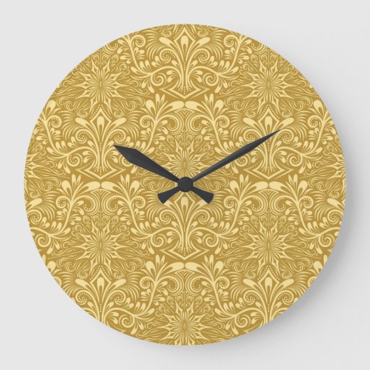 Golden Damask Barockfarbenes Muster Große Wanduhr (Vorderseite)