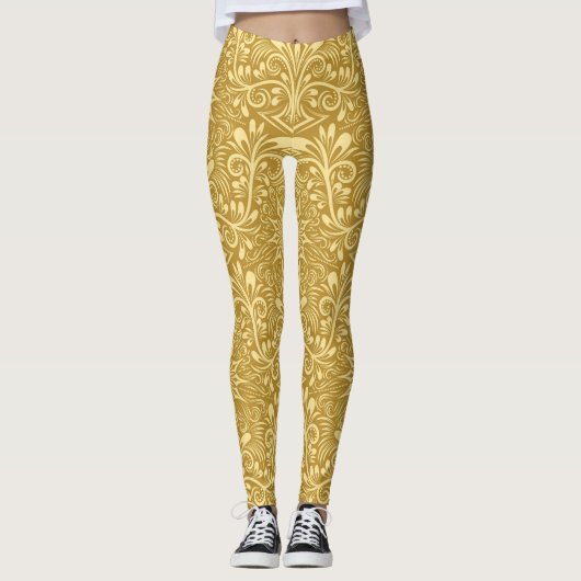 Golden Damask Barockfarbenes Muster Leggings (Vorderseite)