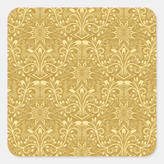 Golden Damask Barockfarbenes Muster Quadratischer Aufkleber (Vorderseite)