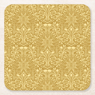 Golden Damask Barockfarbenes Muster Rechteckiger Pappuntersetzer