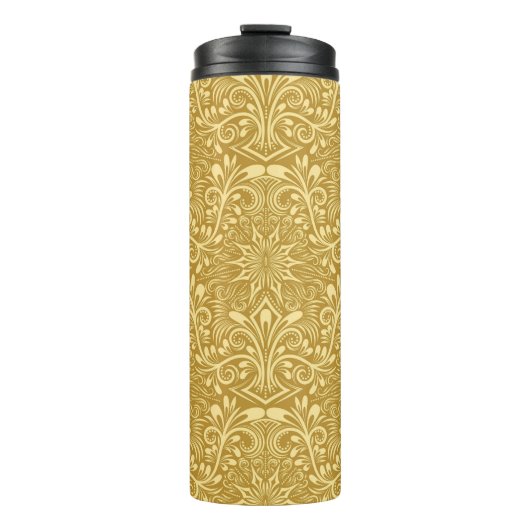 Golden Damask Barockfarbenes Muster Thermosbecher (Vorderseite)