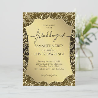 Golden Damask Elegance Hochzeit Einladung