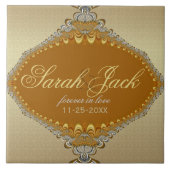 Golden Damask Fraktal Lace Wedding Keepake Fliese (Vorderseite)