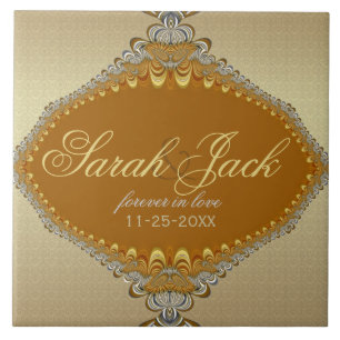 Golden Damask Fraktal Lace Wedding Keepake Fliese