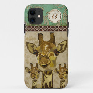 Golden Damask Giraffen Monogramm iPhone-Hülle iPhone 11 Hülle