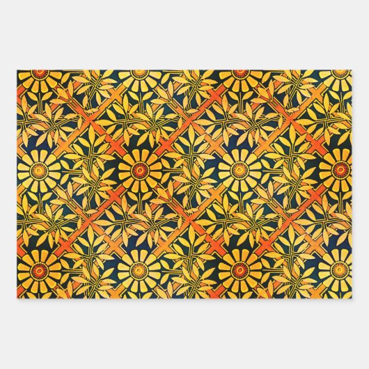 Golden Damask, Handwerk Zinnias und Mandarine Leaf Geschenkpapier Set (Vorderseite 2)