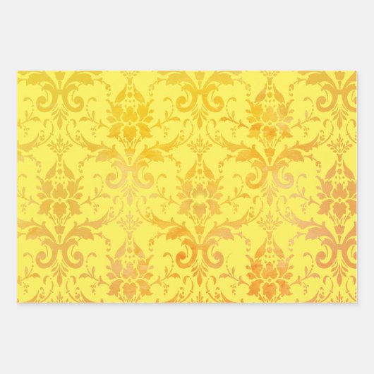 Golden Damask, Handwerk Zinnias und Mandarine Leaf Geschenkpapier Set (Vorderseite)