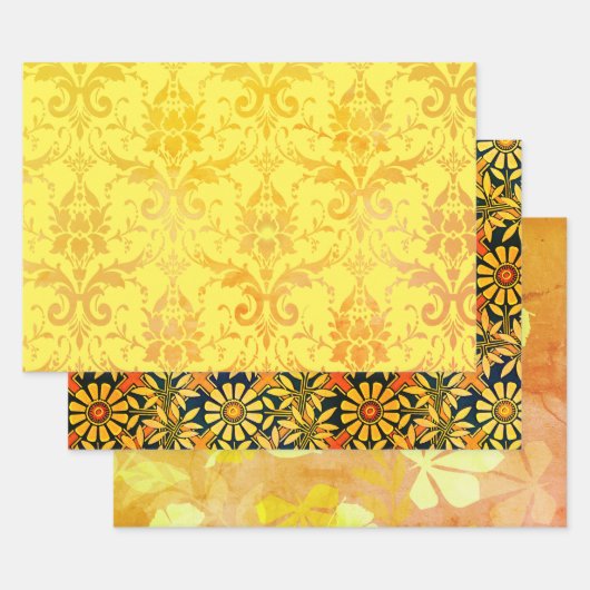 Golden Damask, Handwerk Zinnias und Mandarine Leaf Geschenkpapier Set (Set)