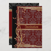 Golden Damask Luxus maßgeschneiderte Hochzeitseinl Einladung (Vorne/Hinten)