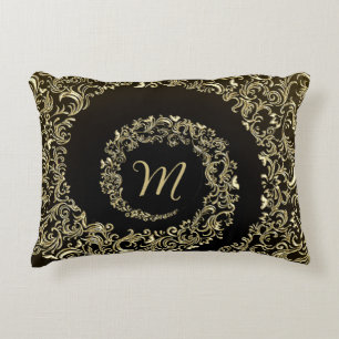 Golden Damask Monogram Dekokissen