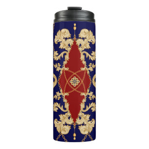 Golden Damask nahtloses Muster. Vintager indischer Thermosbecher