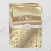 Golden Damask Perlen Diamonds White Satin 50. Einladung (Vorne/Hinten)