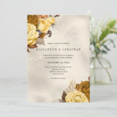 Golden Damask Rose Hochzeit Einladung (Stehend Vorderseite)