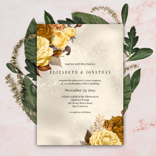 Golden Damask Rose Hochzeit Einladung