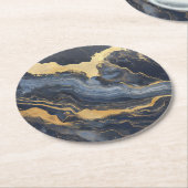 Golden Dark Blue Marble Muster Runder Pappuntersetzer (Angewinkelt)