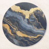 Golden Dark Blue Marble Muster Runder Pappuntersetzer (Vorderseite)