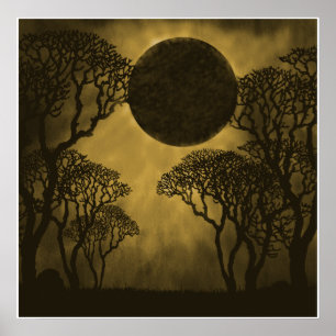 Golden Dark Forest Eclipse Poster
